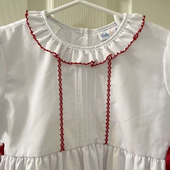 Lulu Bebe White and Red Natalie Embroidered Dress Side Bows Girls Size 4T - Picture 5 of 11